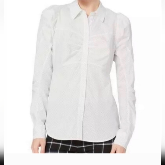 🤍NWT Veronica Beard Candice Pouf Sleeve White Buttondown Shirt Polka Dot Print - Picture 2 of 6